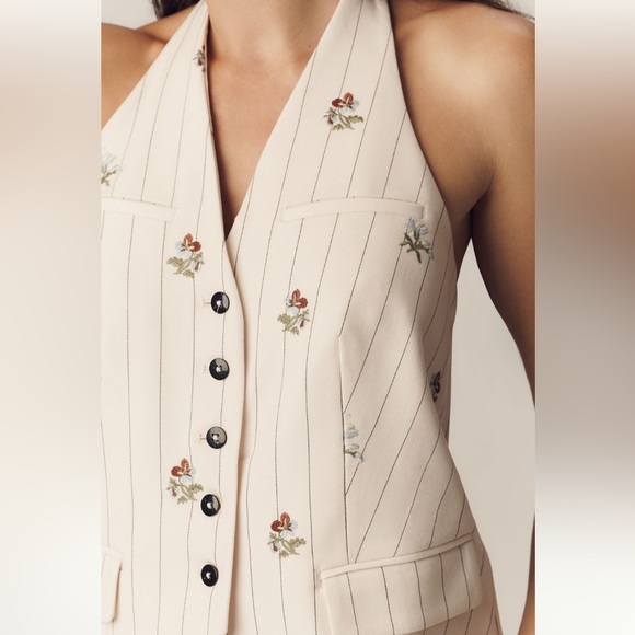 Anthropologie Floral Pinstripe Halter Vest Medium Feminine Menswear Tailored NWT - Picture 3 of 9